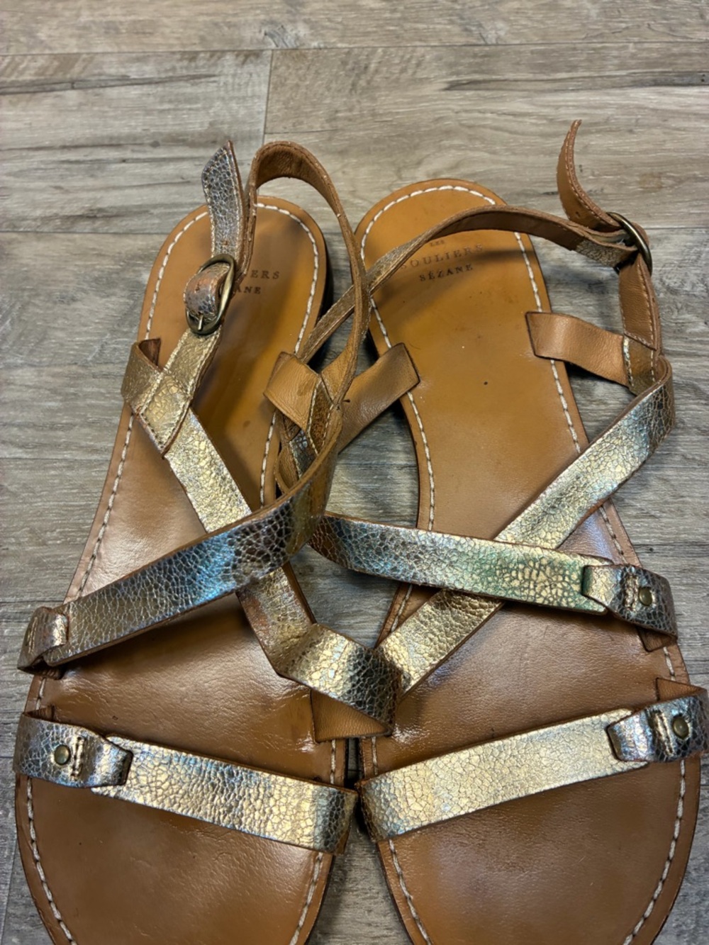 Sezane Ella Gold Strappy Leather Sandals - Picture 9 of 14